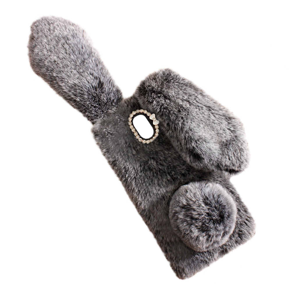 Rhinestone Decor Simulation Bunny Plush Phone Shell TPU Phone Cover Winter Warm Phone Shell Cellphone Protector Compatible for Galaxy J7 2018 (Dark Grey)