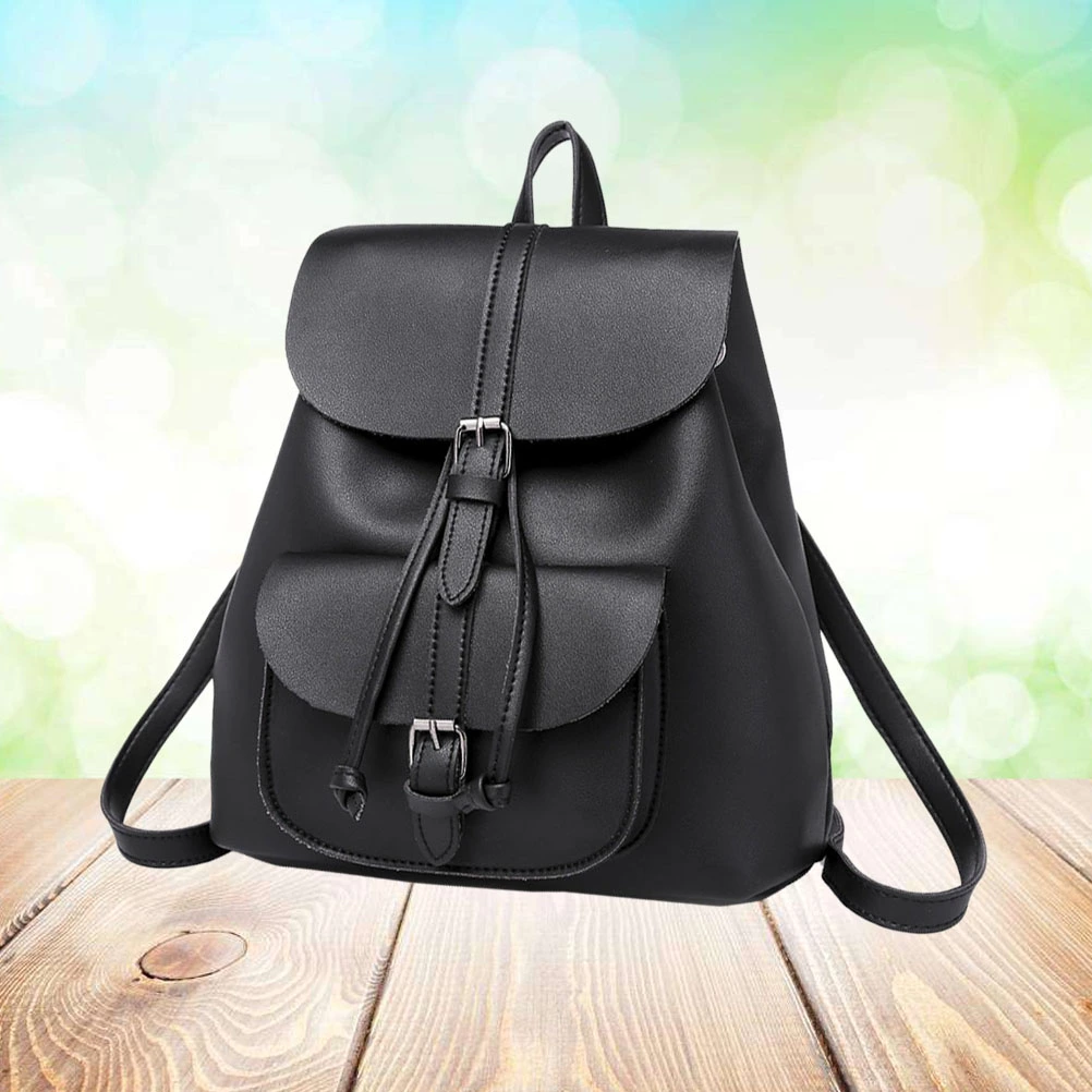 Retro Style PU Backpack Women Backpack Fashion Women Bag Stylish Backpack Black