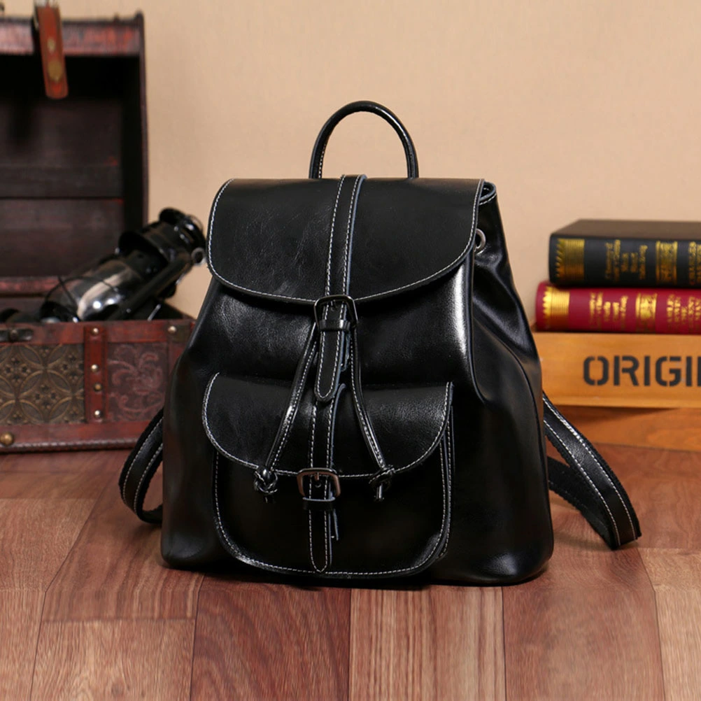 Retro Style PU Backpack Women Backpack Fashion Women Bag Stylish Backpack Black