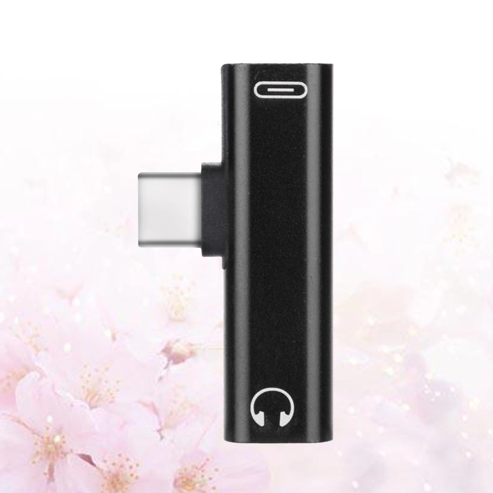 3.5mm to Type-C Earphone Adapter Type C 2 in 1 Audio Stereo Earphone Converter (Black)
