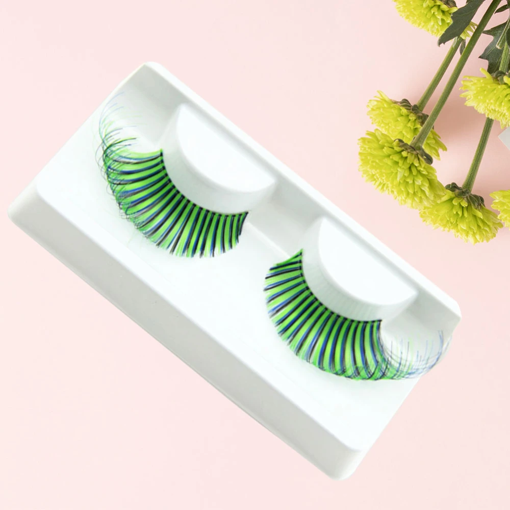 1 Pair Reusable Long Thick Eyelashes Fancy Party Feather False Eyelashes Makeup Eye Lashes Exaggerated Simulation Eyelashes Curling Charming Cotton Wire Terrier (Green)