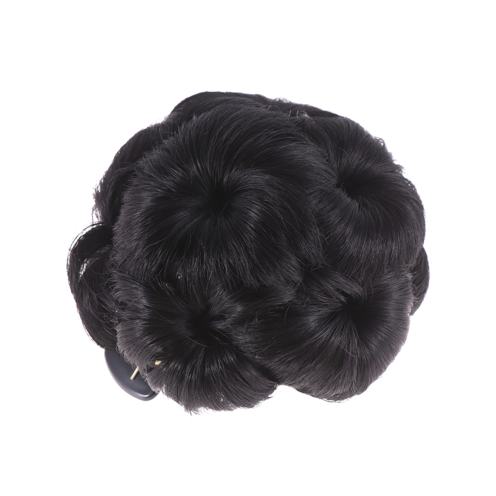 1pc Synthetic Hair Updo Clip Wig Bun Hair Chignon Clip Flower Design Jaw Clip for Women Ladies (Natural Black)