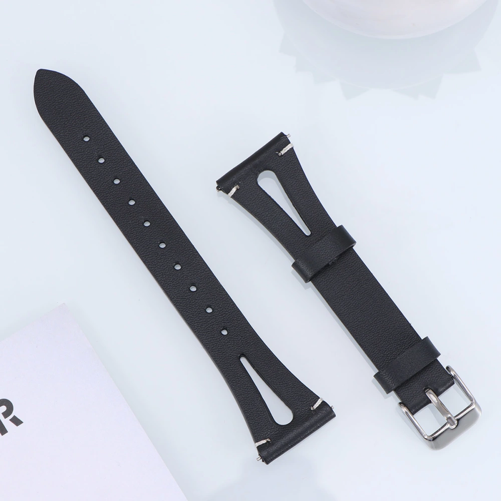 1pc 22mm Leather Strap Watch Band Watchstrap Durable Wristband Compatible for Galaxy Watch Fitbit Versa Black