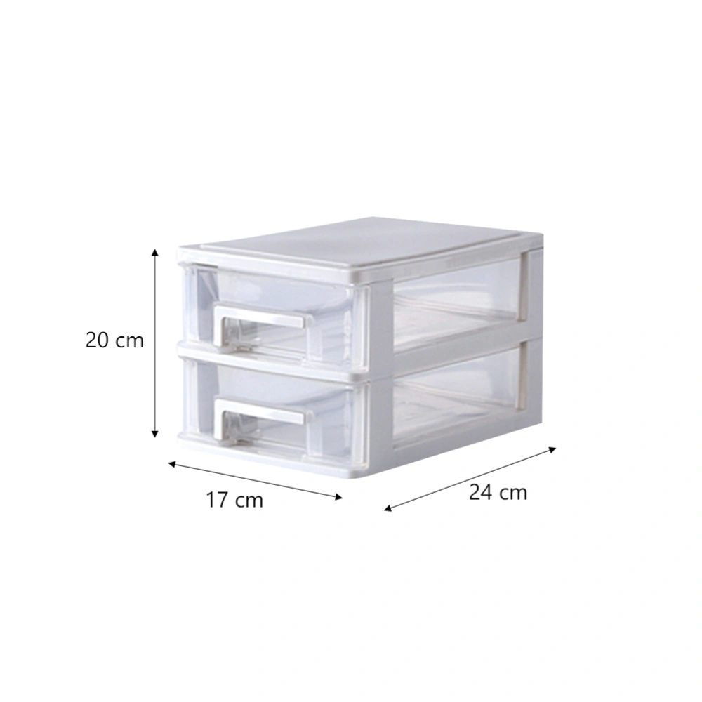 Two-layer Storage Cabinet Plastic Drawer Type Storage Box Portable Multifunctional Dustproof Storage Case Desktop Organizer Sundries Holder (Transparent White)