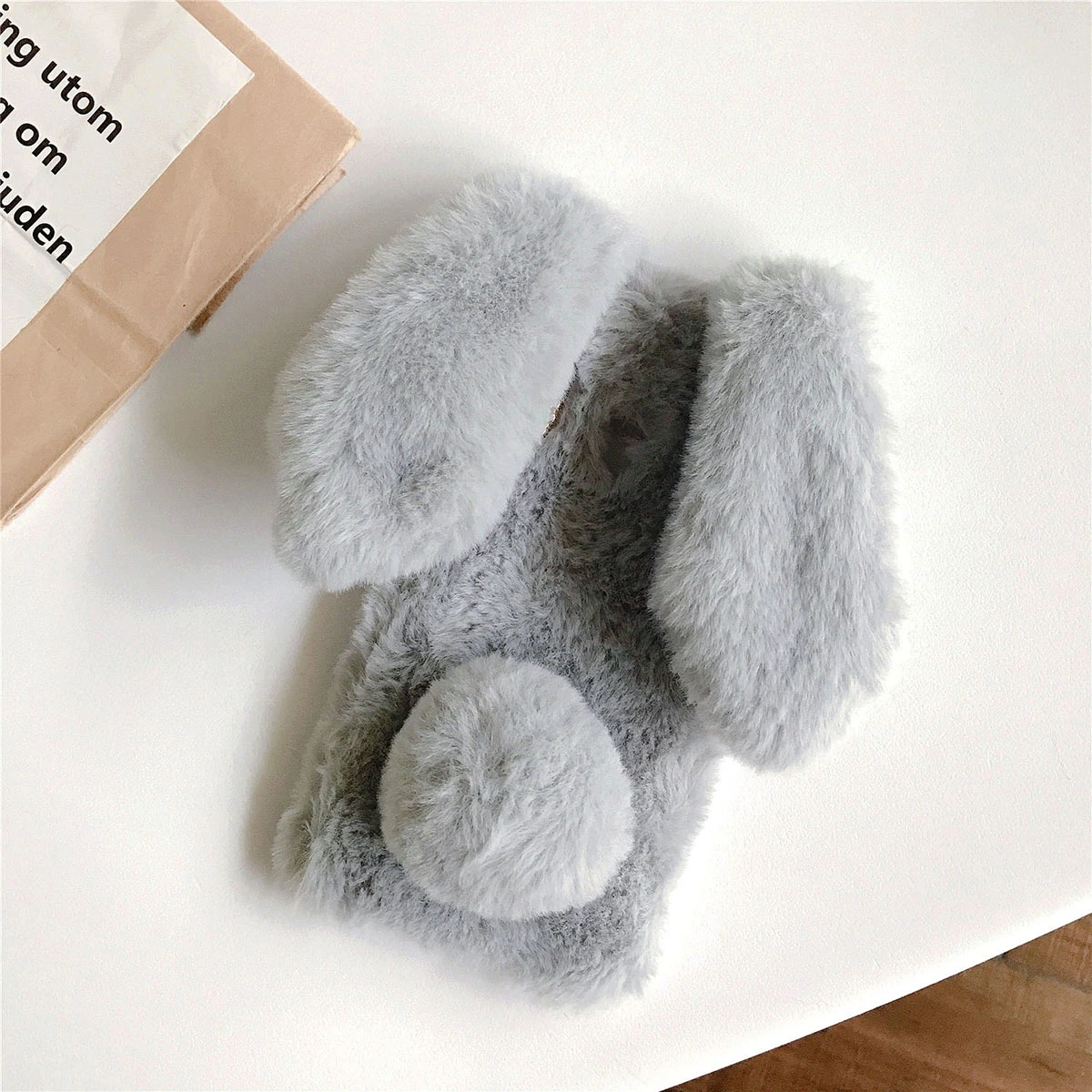 Lovely Rabbit Design Phone Case Plush Phone Shell Fashion Warm Protective Cover Compatible for Galaxy A20s (Light Grey)