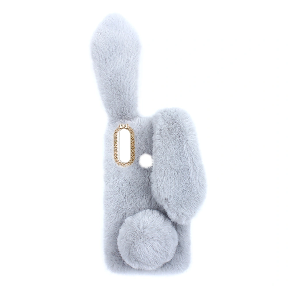 Lovely Rabbit Design Phone Case Plush Phone Shell Fashion Warm Protective Cover Compatible for Galaxy A20s (Light Grey)