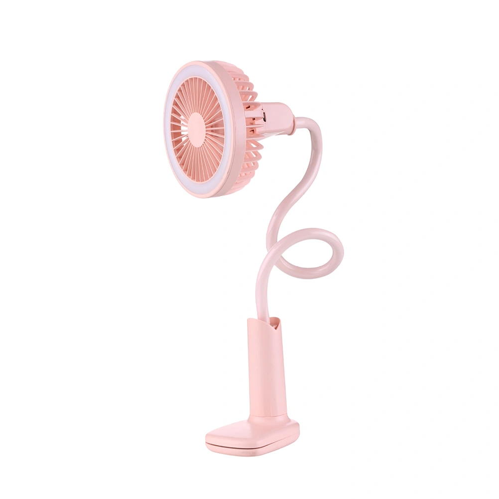 Mini USB Rechargeable 360 Degree Flexible Fan with LED Light and Clip (Pink)