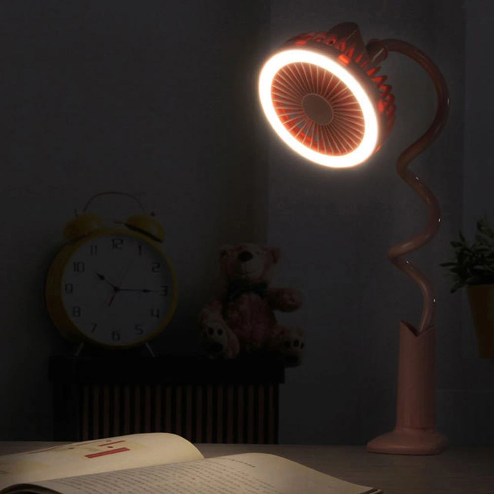 Mini USB Rechargeable 360 Degree Flexible Fan with LED Light and Clip (Pink)
