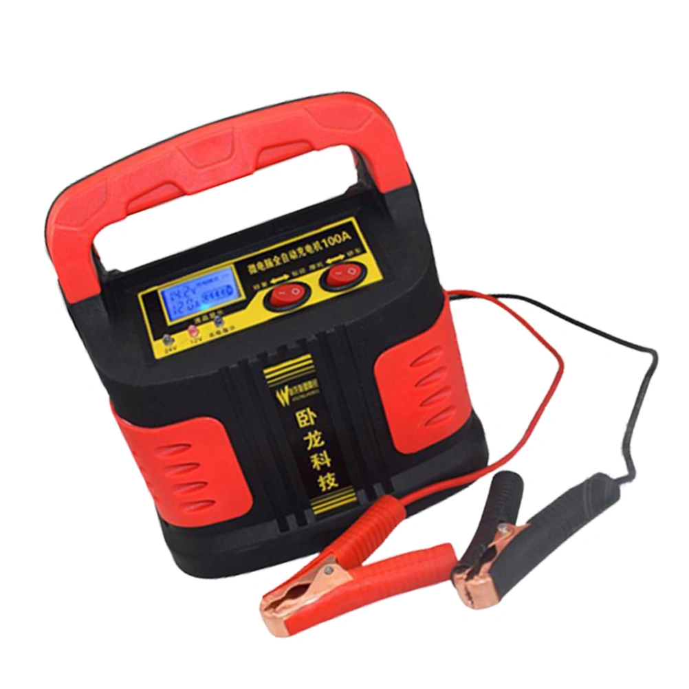 Lead Acid Battery Chargers 12V 24V Smart Fast Charging Full Automatic Motorcycle Truck Car Battery Charger LCD Display (Red)