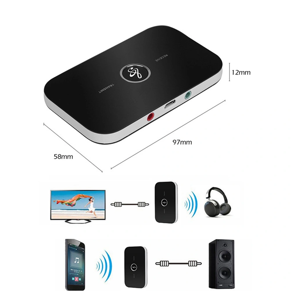 5.0 Transmitter and Receiver 2-in-1 Wireless A2DP Audio 3.5mm AUX Adapter for TV Car Home Stereo System (Black, Random Accessories Color)