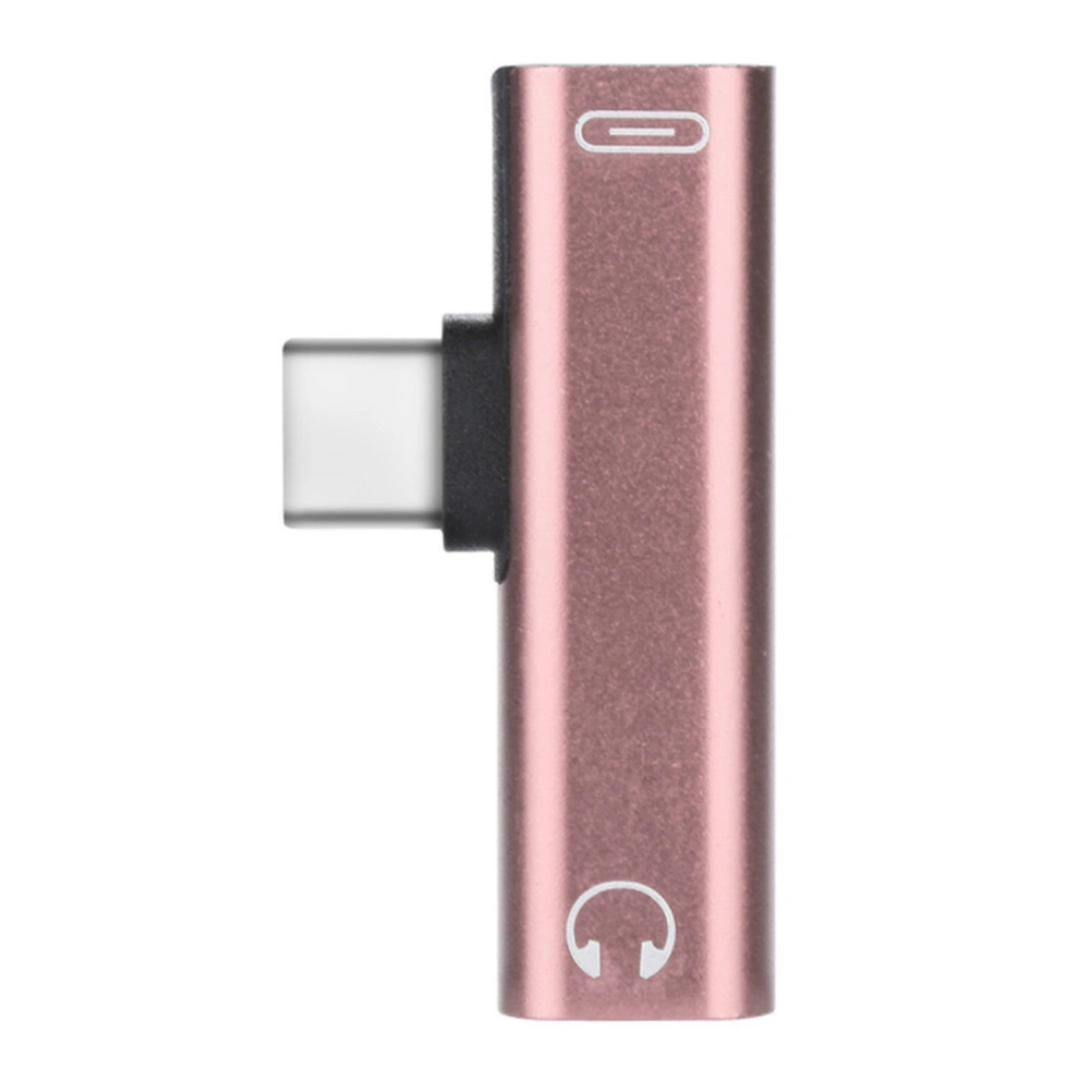 3.5mm to Type-C Earphone Adapter Type C 2 in 1 Audio Stereo Earphone Converter (Rose Gold)