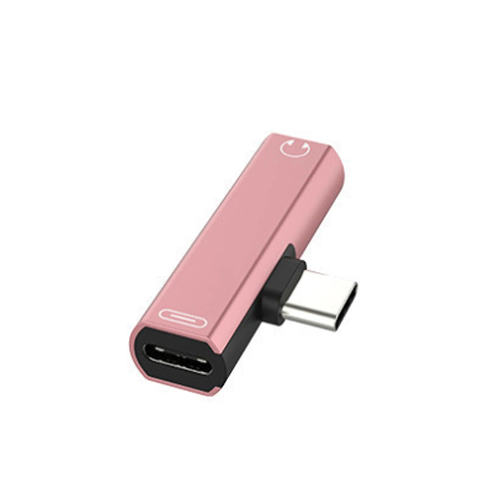 3.5mm to Type-C Earphone Adapter Type C 2 in 1 Audio Stereo Earphone Converter (Rose Gold)