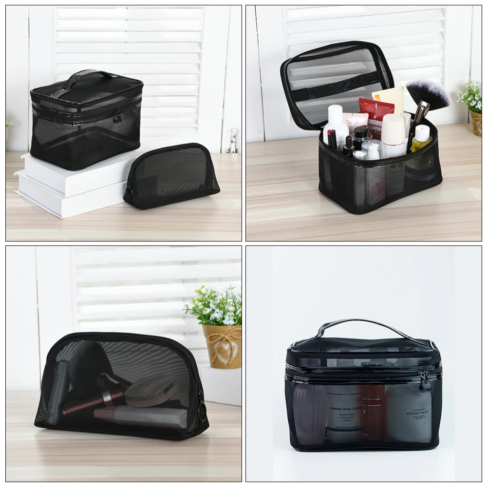 2Pcs Mesh Design Cosmetic Bags Large Capacity Skin Care Products Storage Bags