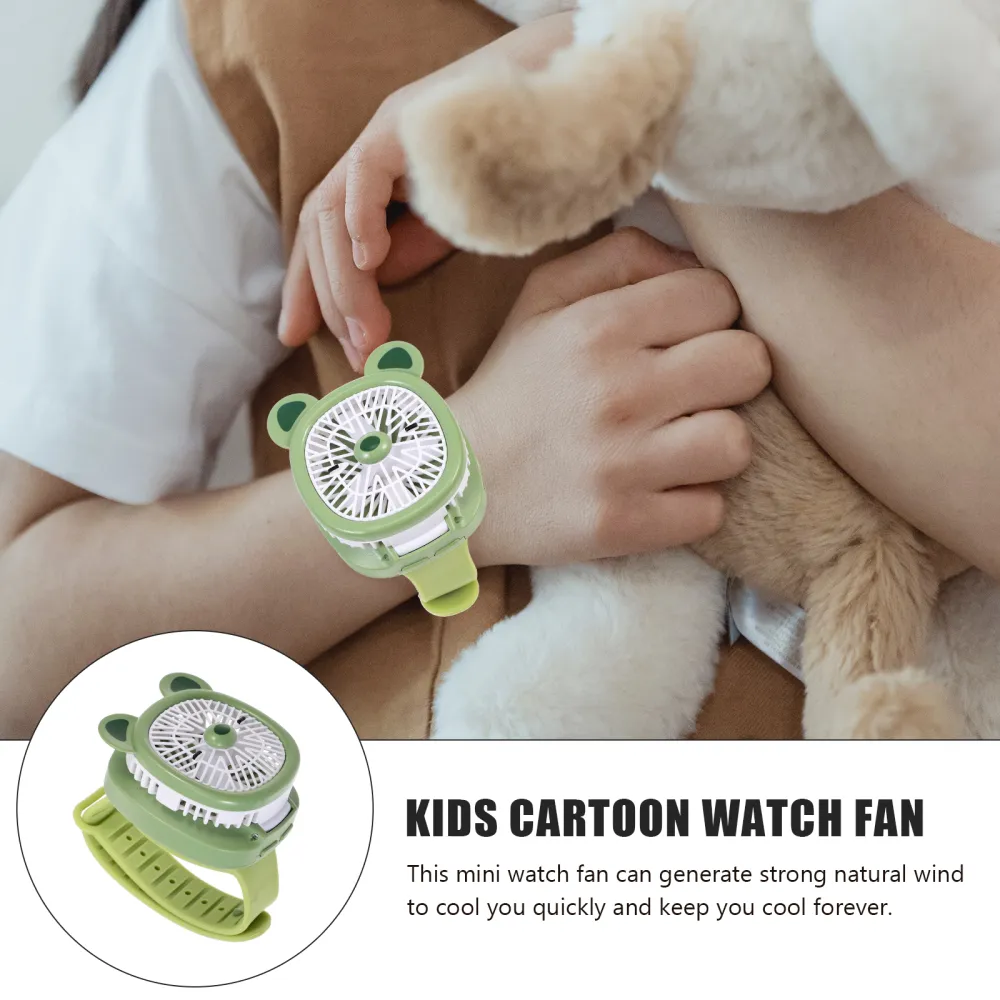 Kids Cartoon Watch Fan Portable Watch Fan USB Fan with Wrist Strap USB Rechargeable Fan