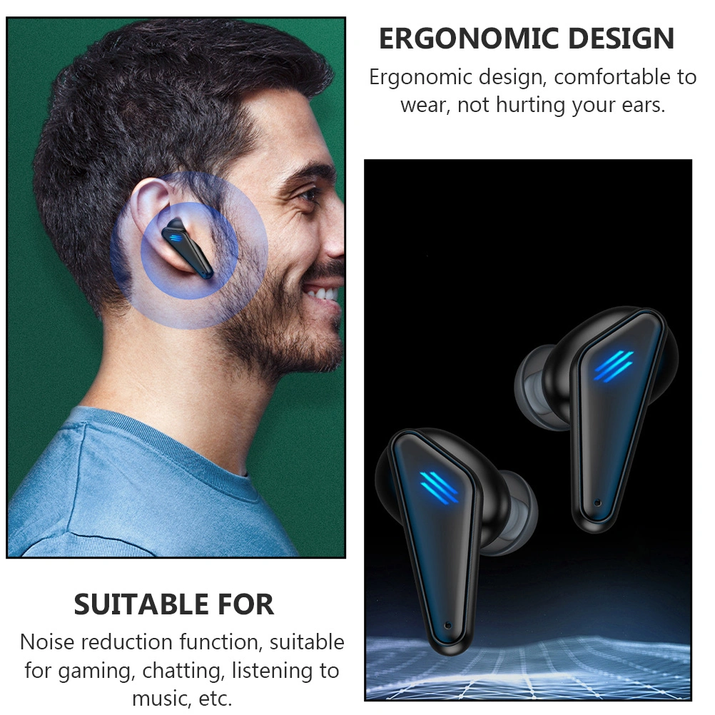 1Set Wireless Game Headset Professional Gaming Headphone Luminous Earbud Black
