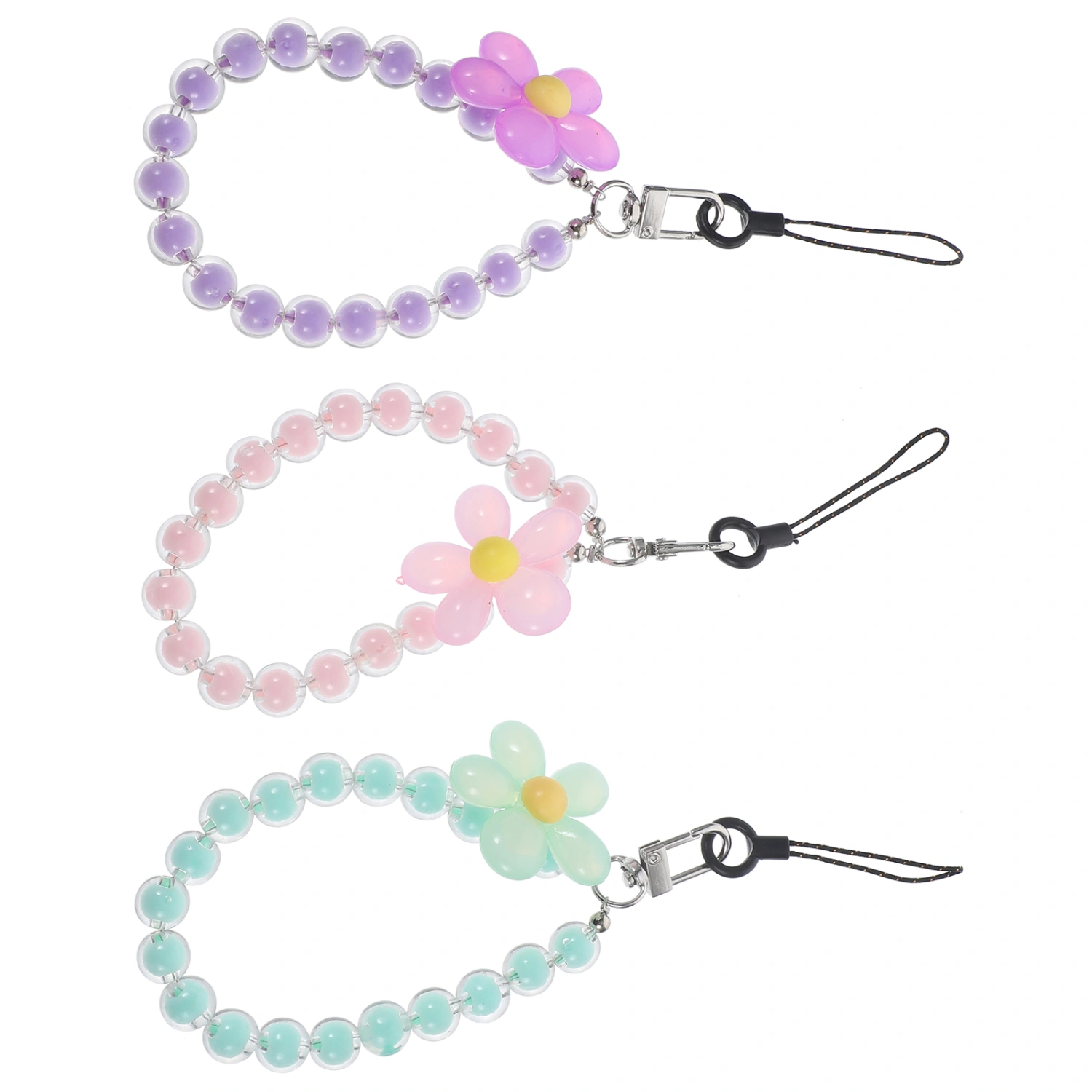 3 pcs Beaded Phone Charms Cellphone Strap Charm Phone Chain Charm Flower Phone Charms
