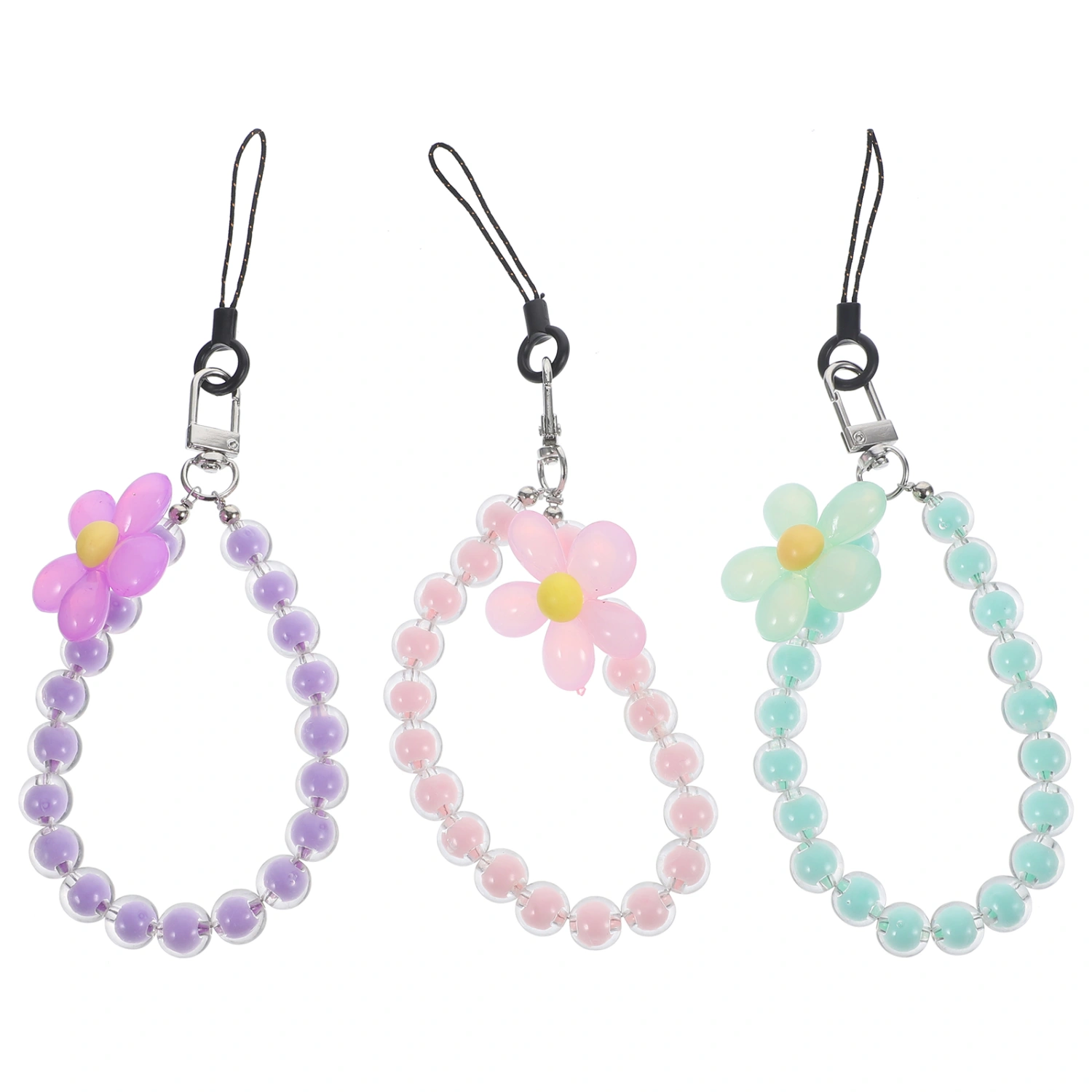 3 pcs Beaded Phone Charms Cellphone Strap Charm Phone Chain Charm Flower Phone Charms
