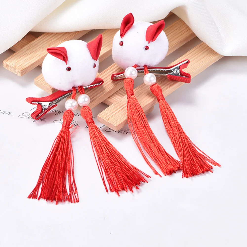 1 Pair Chinese Style Hairpins Tassel Hair Clips New Year Bobby Pin Hair Accessories for Kids Children (6)