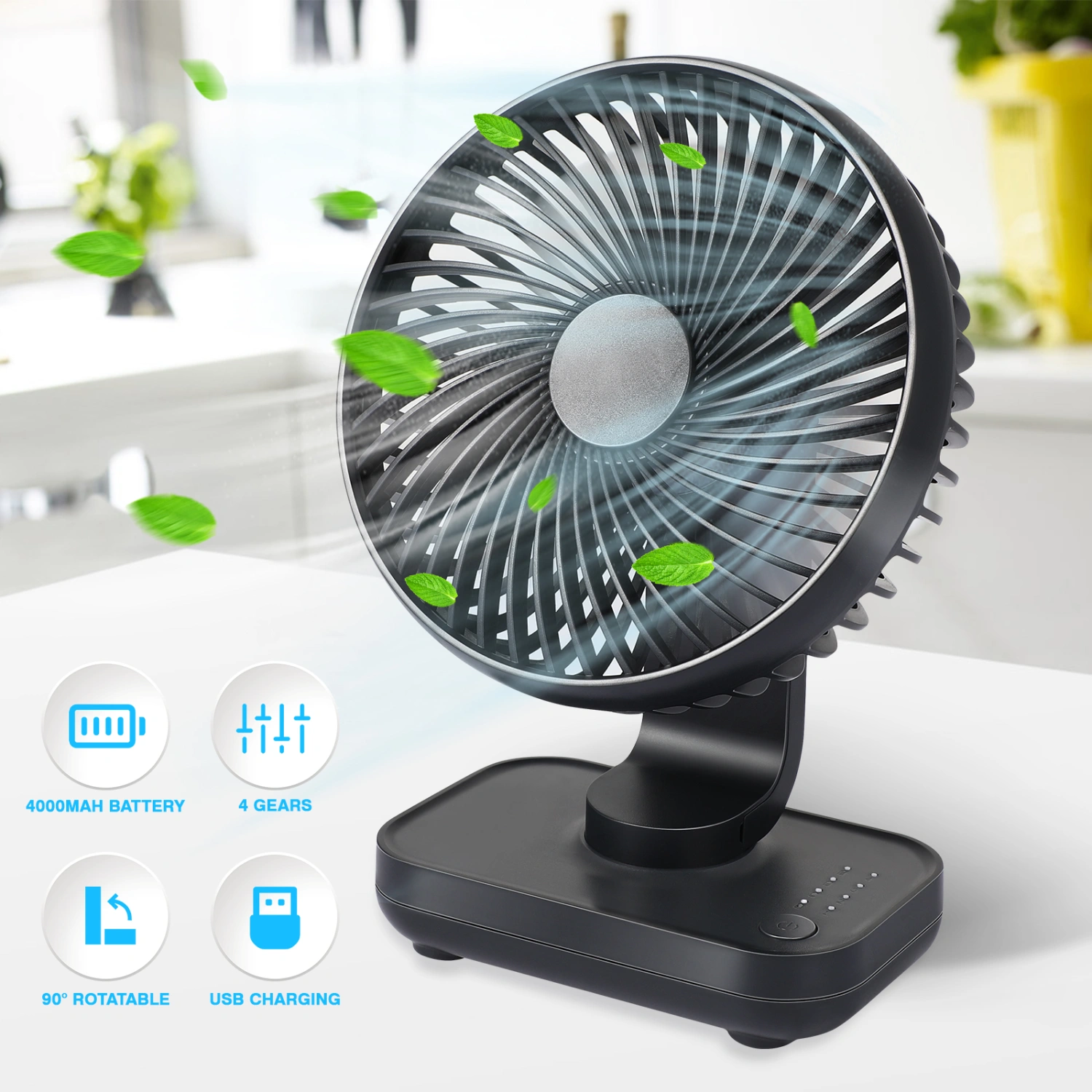 1pc Mini Desk Fan Portable Battery Operated Fan USB Rechargeable Personal Fan Low Noise Adjustable 4 Speeds Table Fan