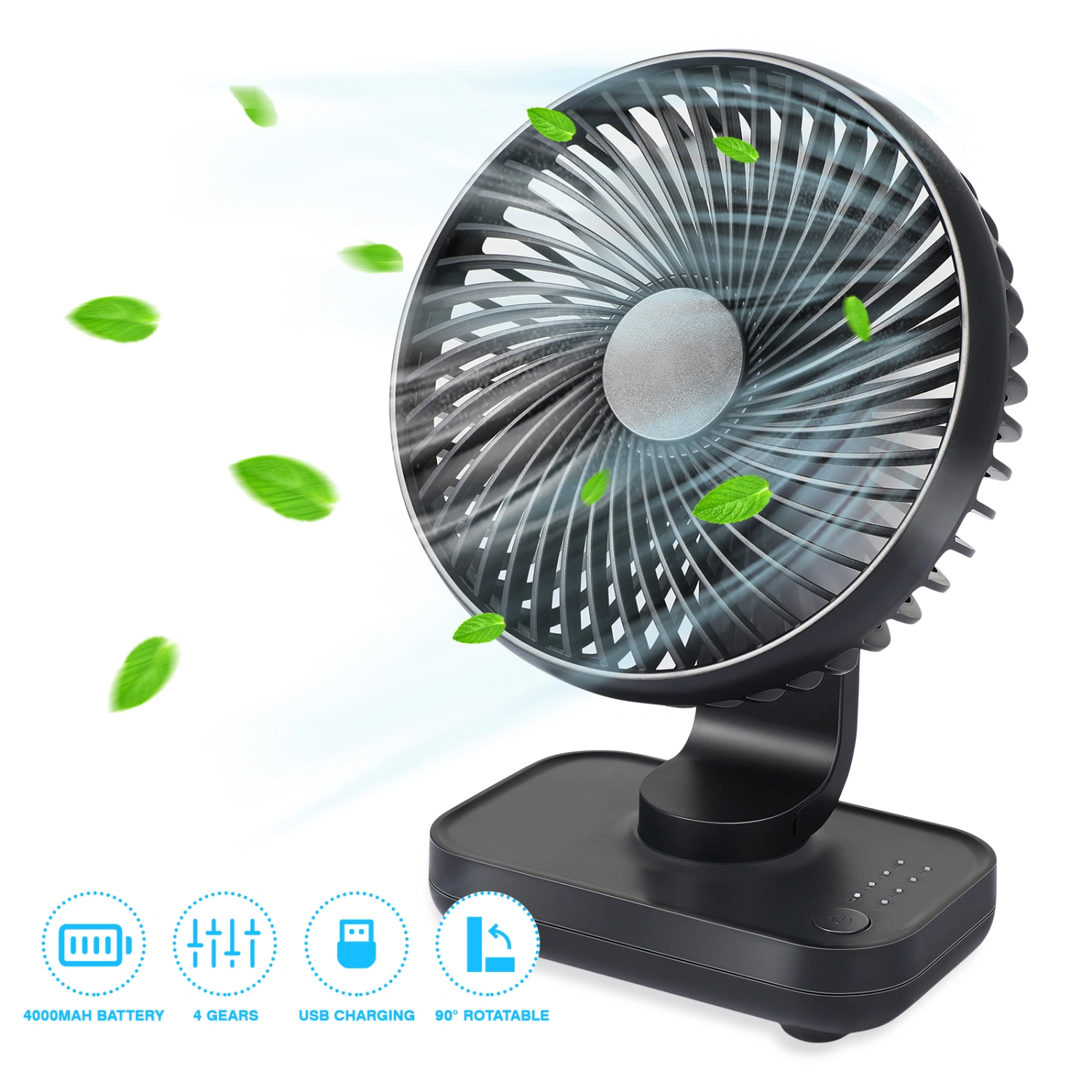 1pc Mini Desk Fan Portable Battery Operated Fan USB Rechargeable Personal Fan Low Noise Adjustable 4 Speeds Table Fan