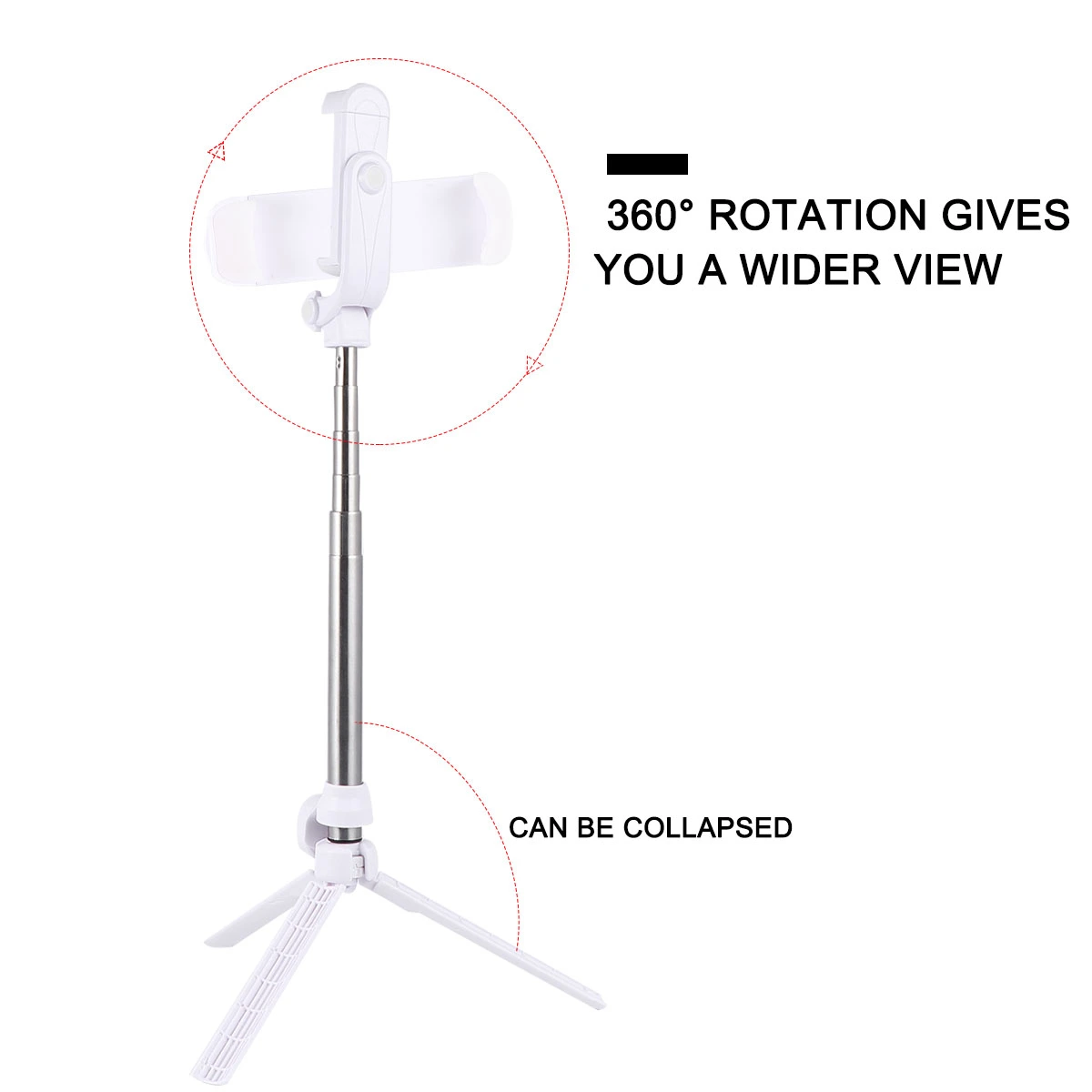 Multipurpose Telescopic Selfie Rod Phone Tripod Wireless Portable Selfie Stick Tripod Phone Holder Clip Stand (White)