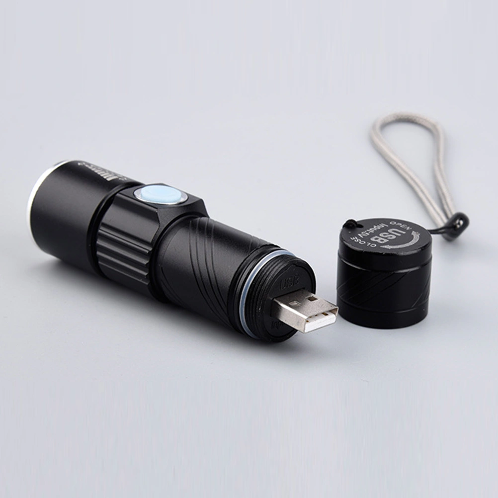 USB LED Flashlight Mini Torch Flash Light Pocket LED Lamp Zoomable Lamp for Riding Outdoor Portable Strong Light