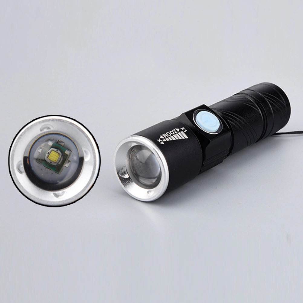 USB LED Flashlight Mini Torch Flash Light Pocket LED Lamp Zoomable Lamp for Riding Outdoor Portable Strong Light