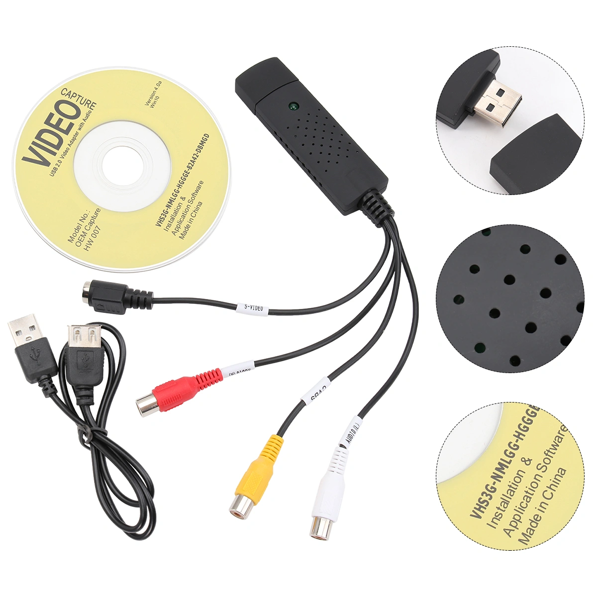USB 2.0 Video Capture Adapter VHS VCR TV to DVD Converter for Windows Linux (Black)