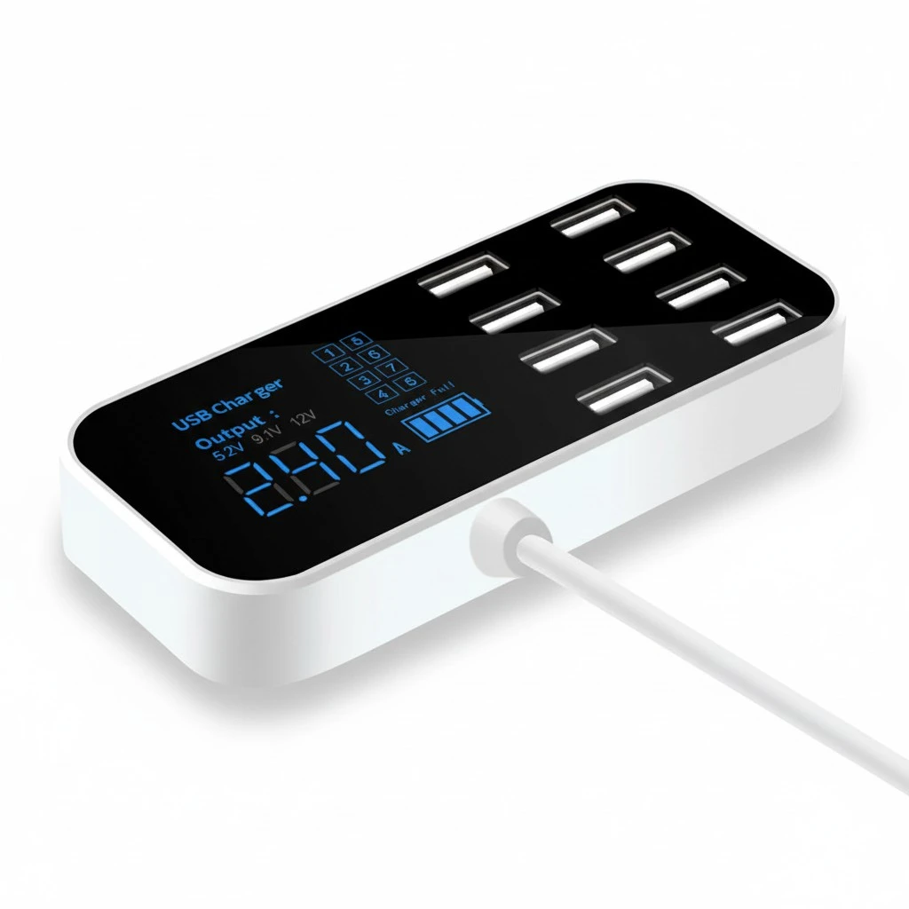 8 Ports USB Car Charger Fast Charging Phone Charger 40W Multi USB Socket with LED Display for Phone (Black)