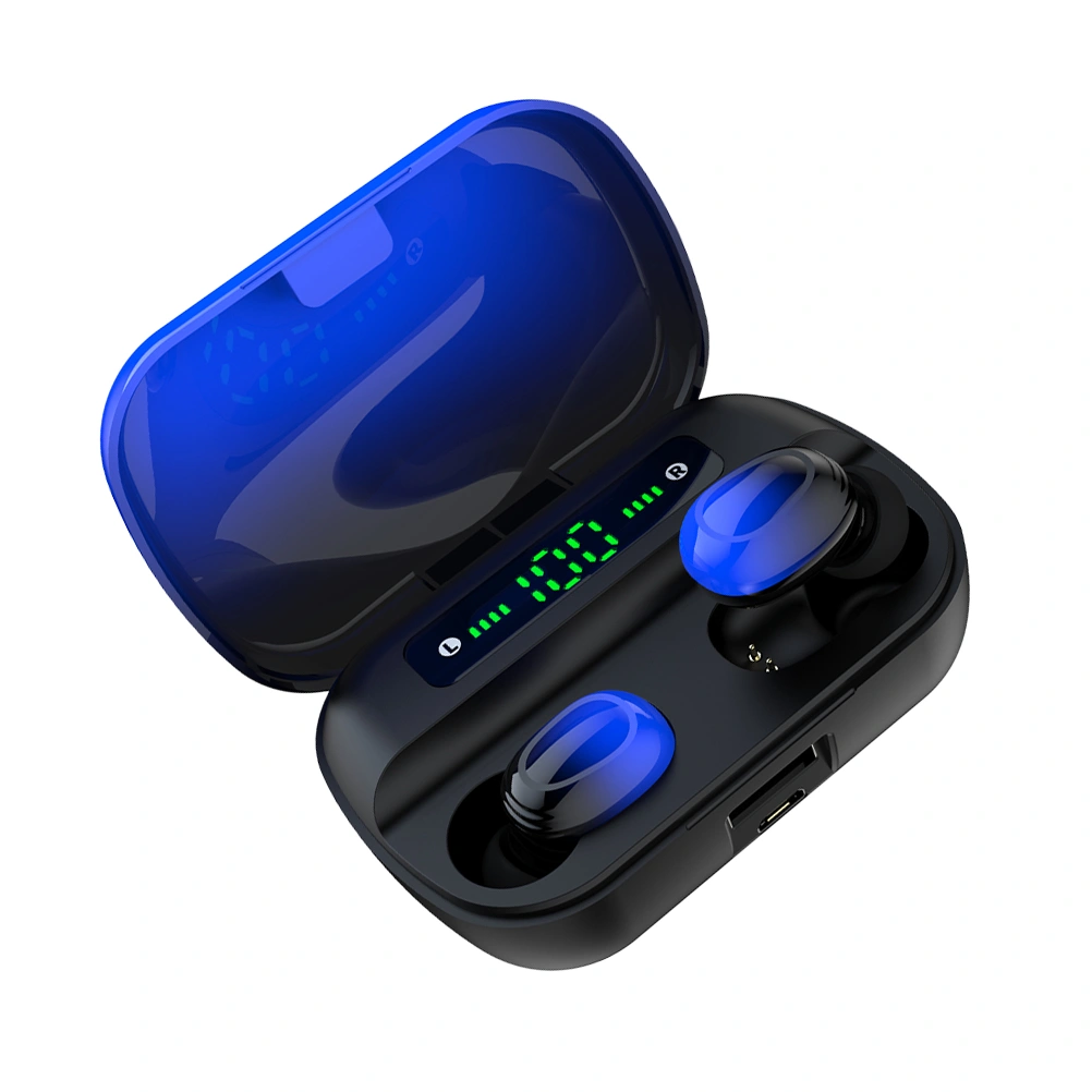 Gradient Color Wireless In-Ear Earphones Battery Status Display 5.0 Ear Buds Handsfree Headsets with Charging Dock (Blue)