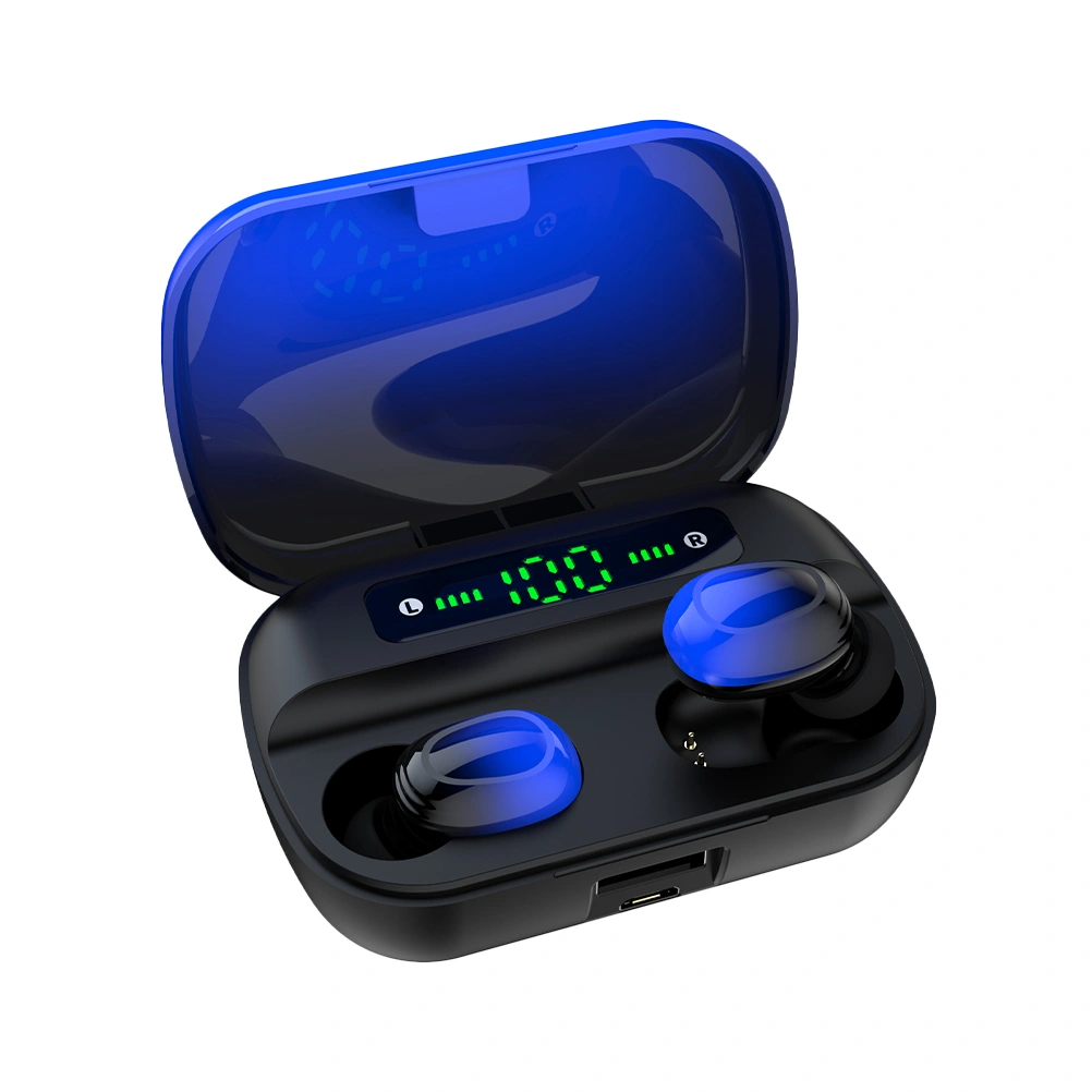 Gradient Color Wireless In-Ear Earphones Battery Status Display 5.0 Ear Buds Handsfree Headsets with Charging Dock (Blue)