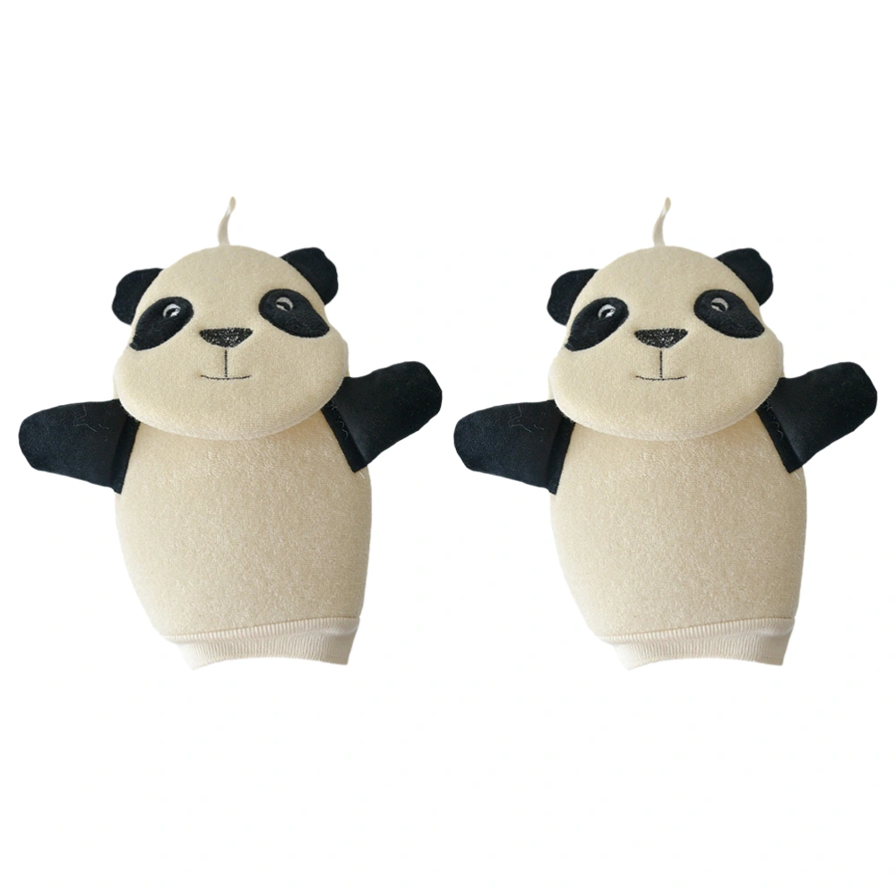 2PCS Cartoon Panda Bath Gloves Practical Bath Gloves Lovely Baby Bath Wipes