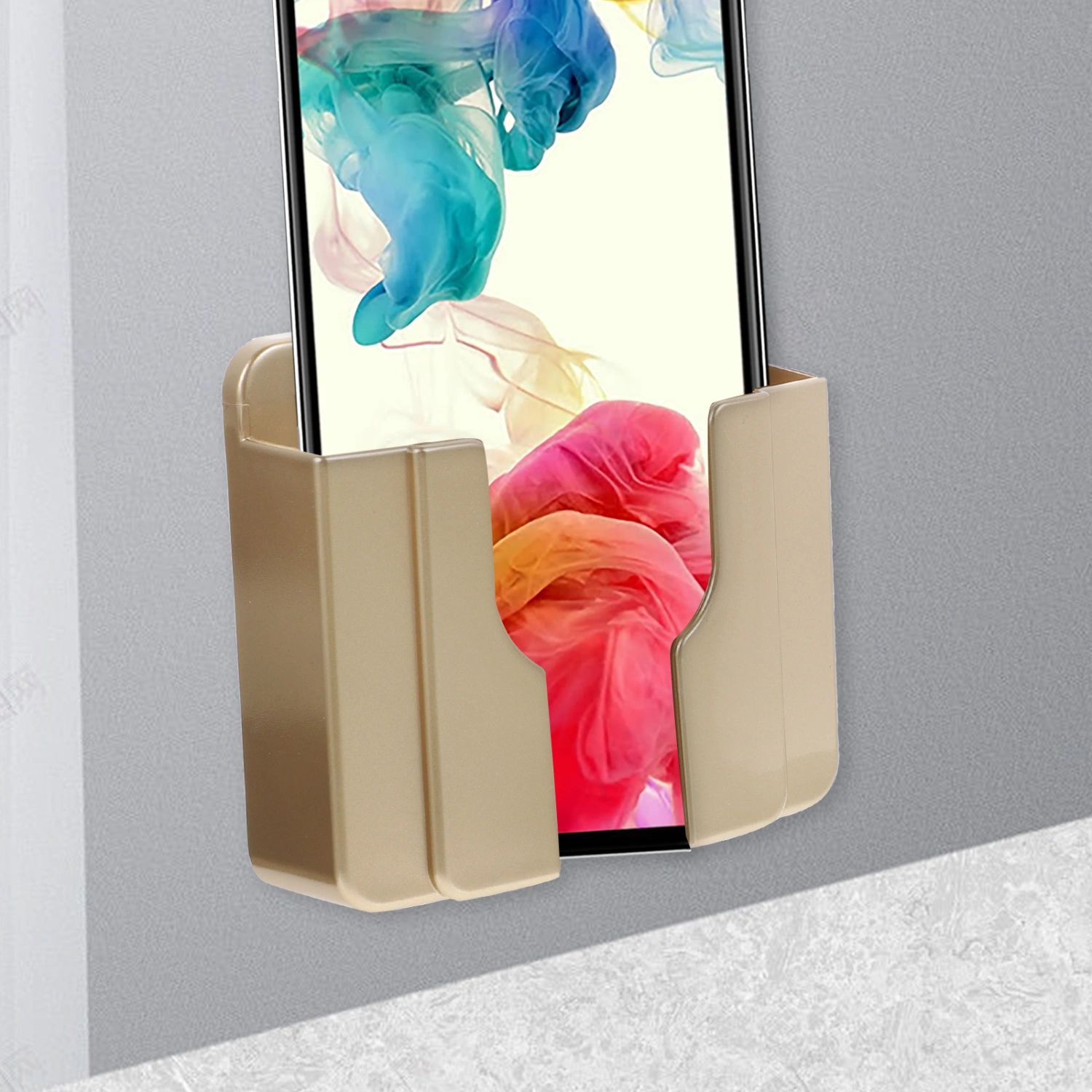 2 Pcs USB Wall Mobile Phone Charging Bracket Self-adhesive Wall Mounted Mobile Phone Holder Phone Charging Shelf (White+Golden)