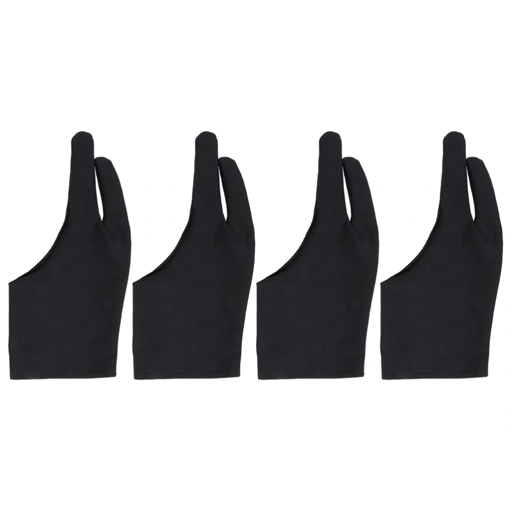 4 Pcs Two Finger Drawing Glove Artist's Drawing Anti-Fouling Glove Sketch Painting Glove - Size L (Black)