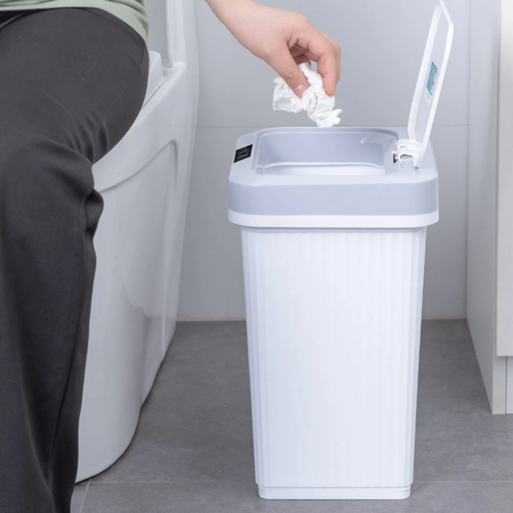 1pc Charging Smart Trash Can Automatic Induction Dustbin with Lid Mute Waste Bin with Build-in Battery for Home Living Room Kitchen (Grey)