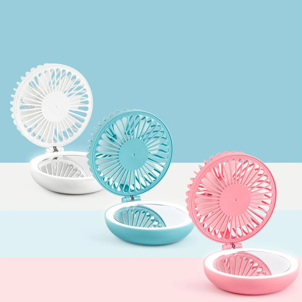 Multipurpose Mini Fan Makeup Mirror Fill Light USB Rechargeable Pocket Handheld Fan Portable Desktop Fan for Home Office (White)