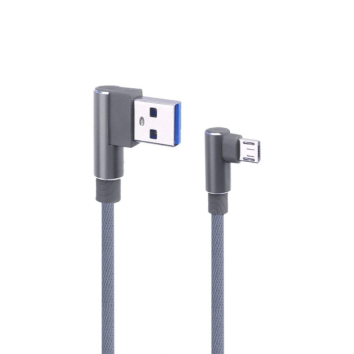 1M Right Angle USB Micro Cable Braided USB 2.4 A to 90 Degree Data Cable Charger Cord for Universal Android Phone (Grey)