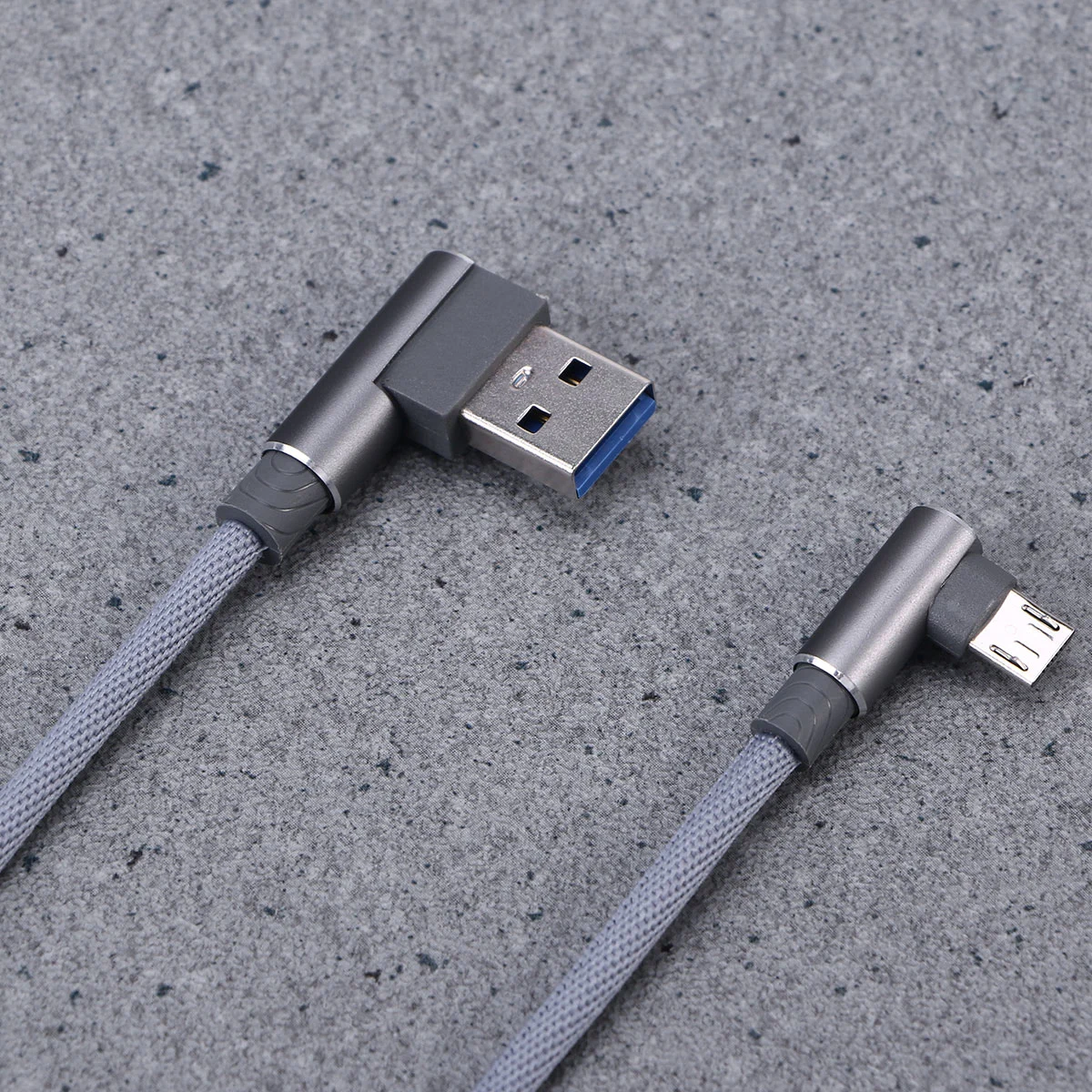 1M Right Angle USB Micro Cable Braided USB 2.4 A to 90 Degree Data Cable Charger Cord for Universal Android Phone (Grey)