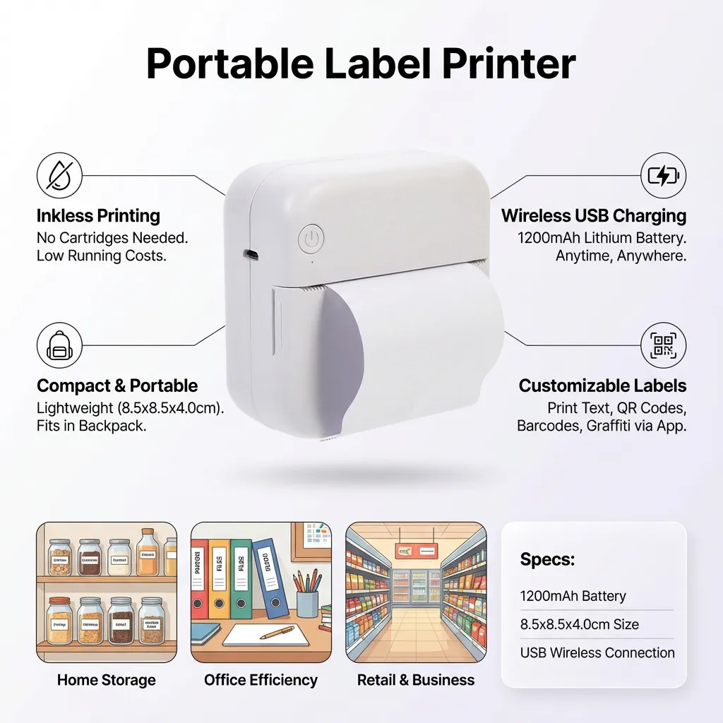 1 Set of Label Maker Portable Label Printer USB Label Printer Student Pocket Label Printer