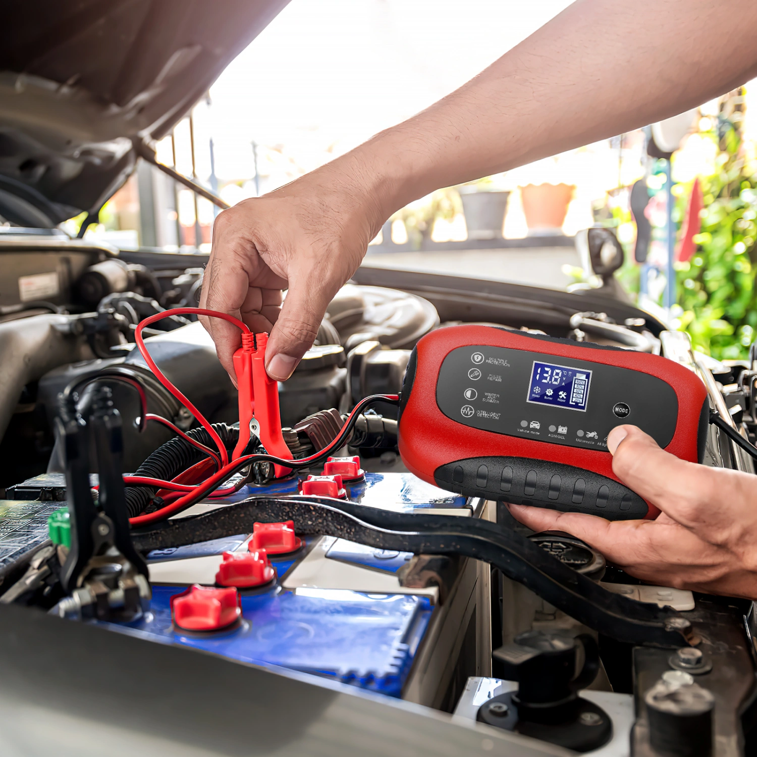 Car Battery Charger 12V/8A LCD Display Smart Car Pulse Repair Charger for Vehicle Motorcycle(AU Plug)
