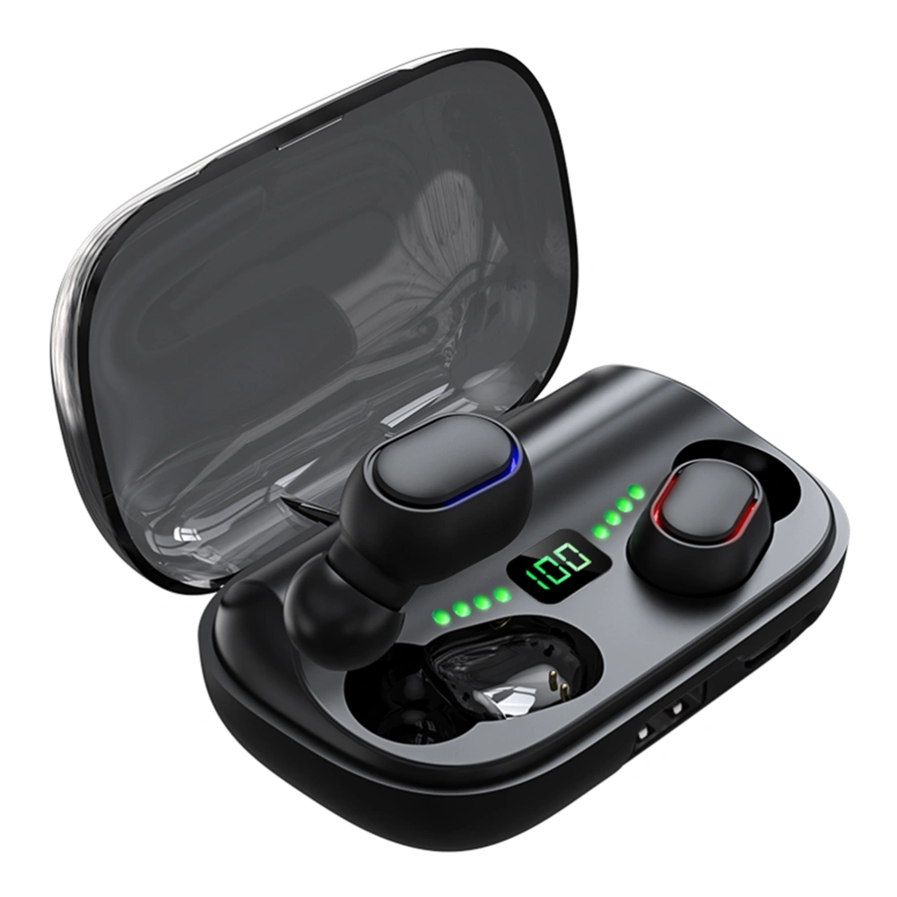 TWS Wireless Earphones Wireless Earbuds Waterproof Smart Digital Display Stereo Noise Cancelling Headset with Charging Box (Black)