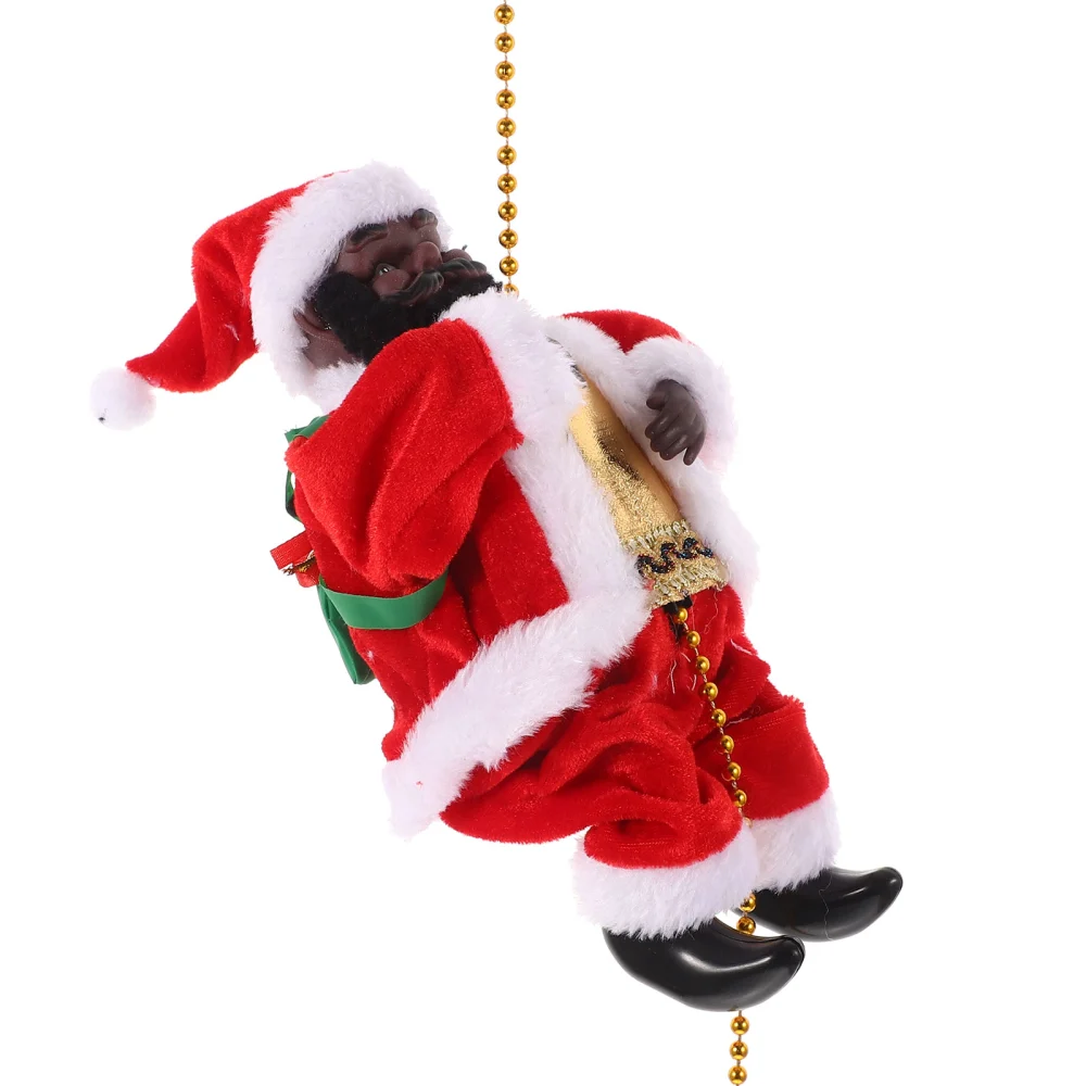 Musical Electric Santa Plush Doll Santa Climbing Bead String with Music Doll Christmas Gift