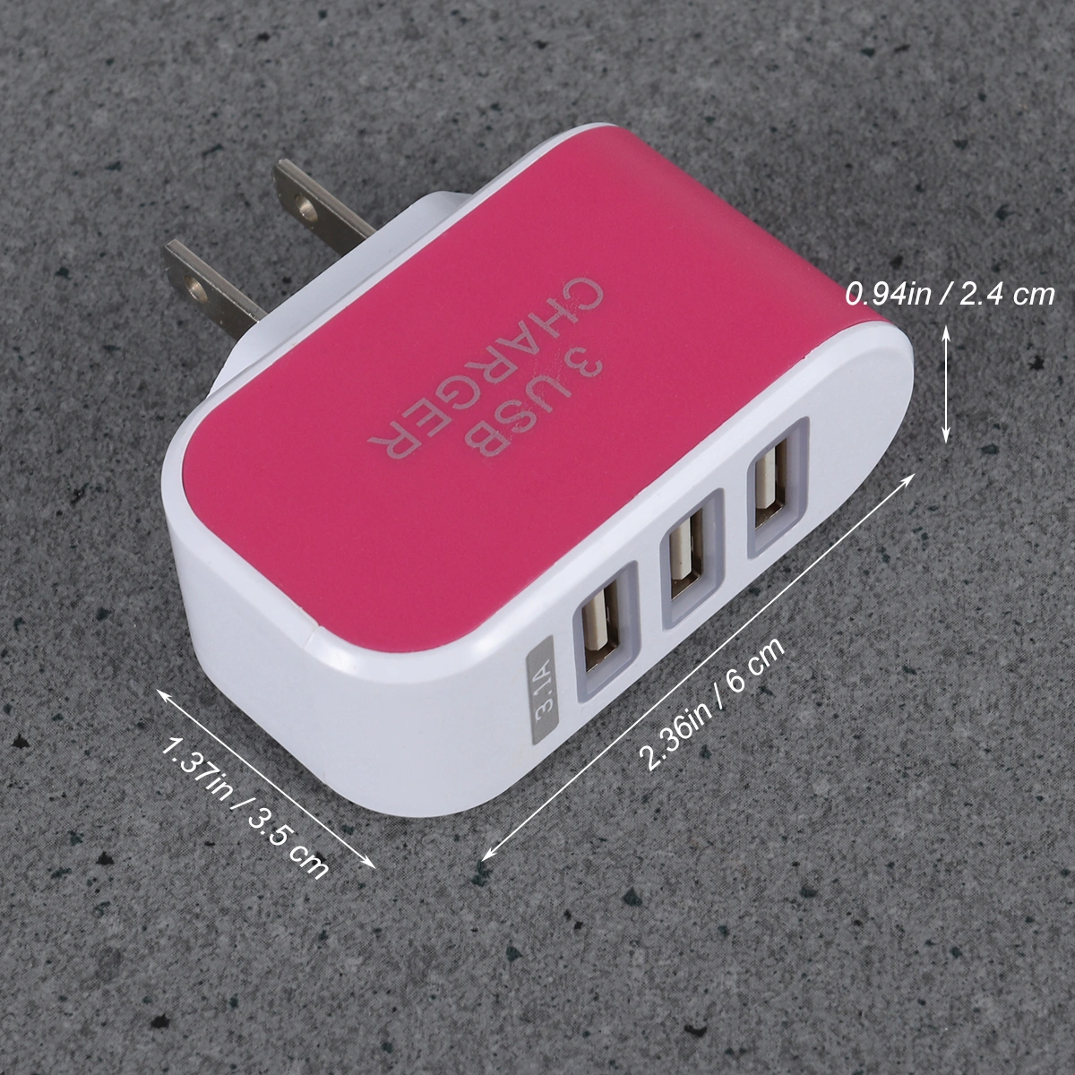3 USB Ports Universal Power Charger LED Wall Charger Adapter with US Plug (Rose Red)