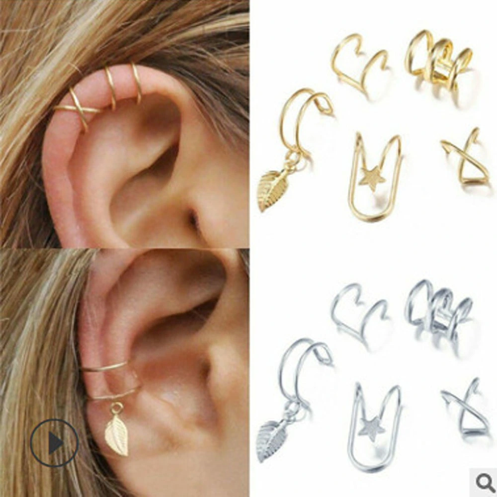 Fashion Jewelry Ear Clip Set 5-piece Set Creative Personality Double C Cartilage U-shaped Double Layer Non-piercing Earrings