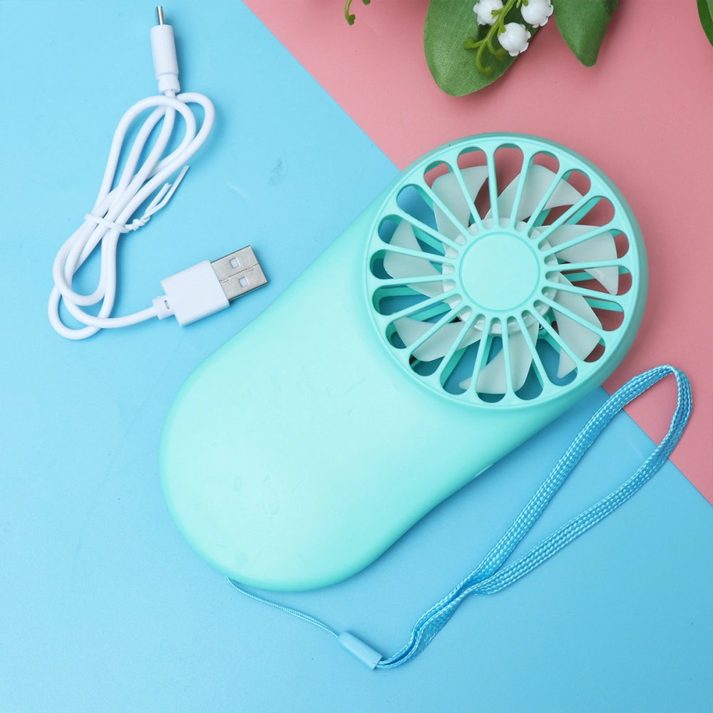 Mini Pocket Fan USB Charging Handheld Fan Portable Personal Small Fan with Lanyard for Outdoors Travel Light Blue