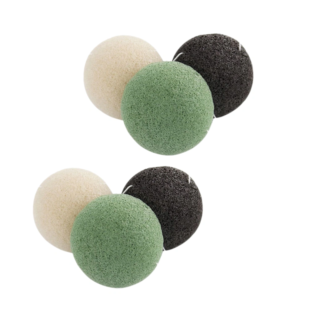 6Pcs Round Shaped Konjac Sponges Face Washing Puff Natural Facial Care Sponges Face Cleansing Sponge (Black Green White for Each 2Pcs)