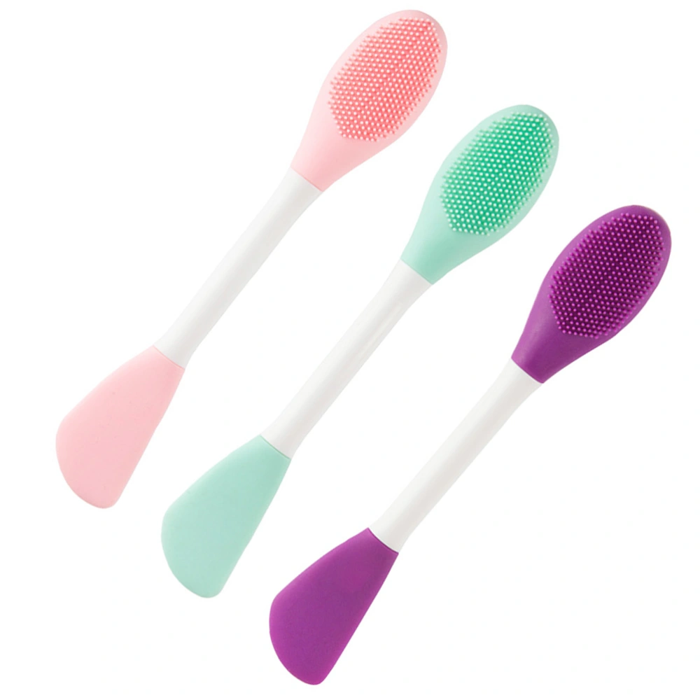 3PCS Silicone Handhold Cleaning Brush Multifunction Manual Facial Cleaner Double Head Face Cleansing Tool (Mint Green, Pink, Purple)