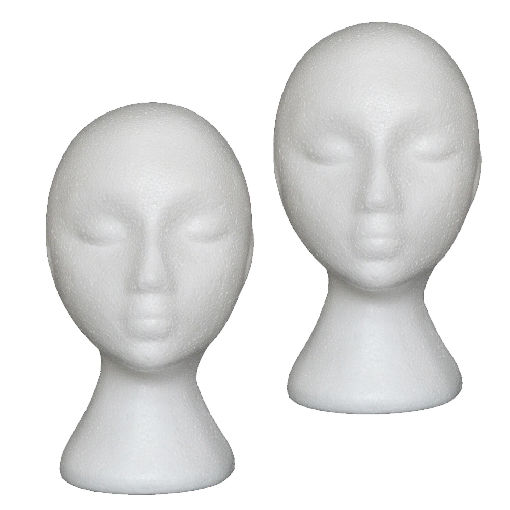 2pcs Head Model Wig Hat Scarf Display Model Mannequin Stand for Store Shop Salon (White)