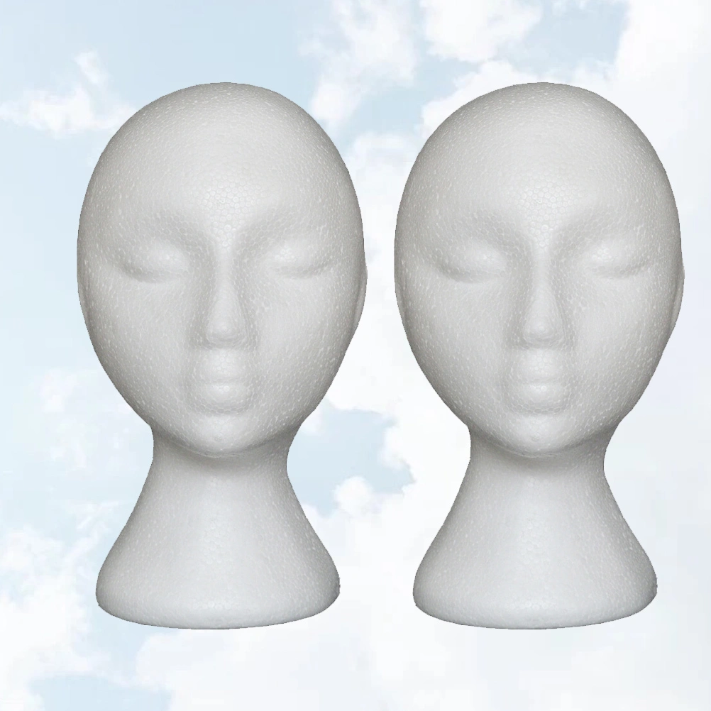 2pcs Head Model Wig Hat Scarf Display Model Mannequin Stand for Store Shop Salon (White)