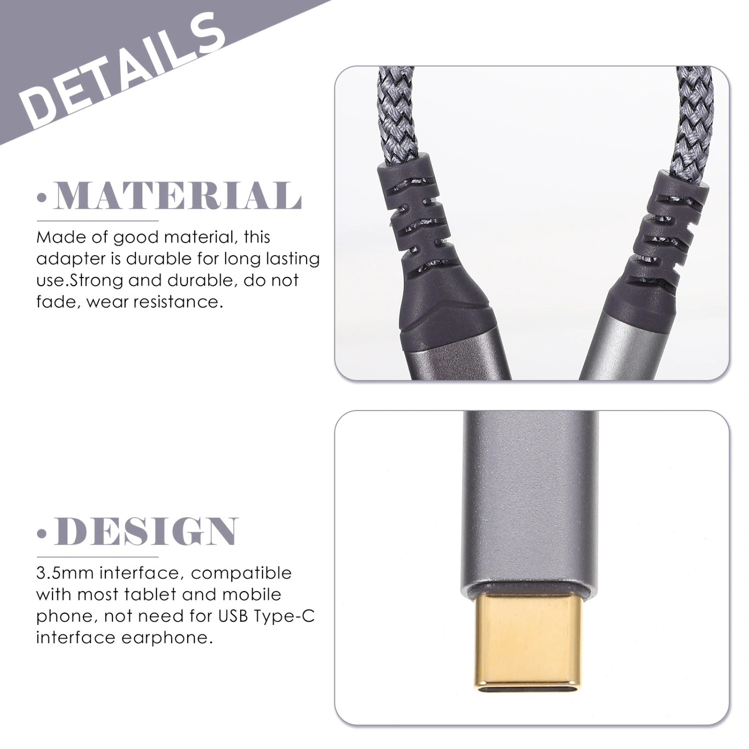 Type-c Headphone Adapter Phone USB-C to Audio DC 3.5mm Cable Cord Accessory